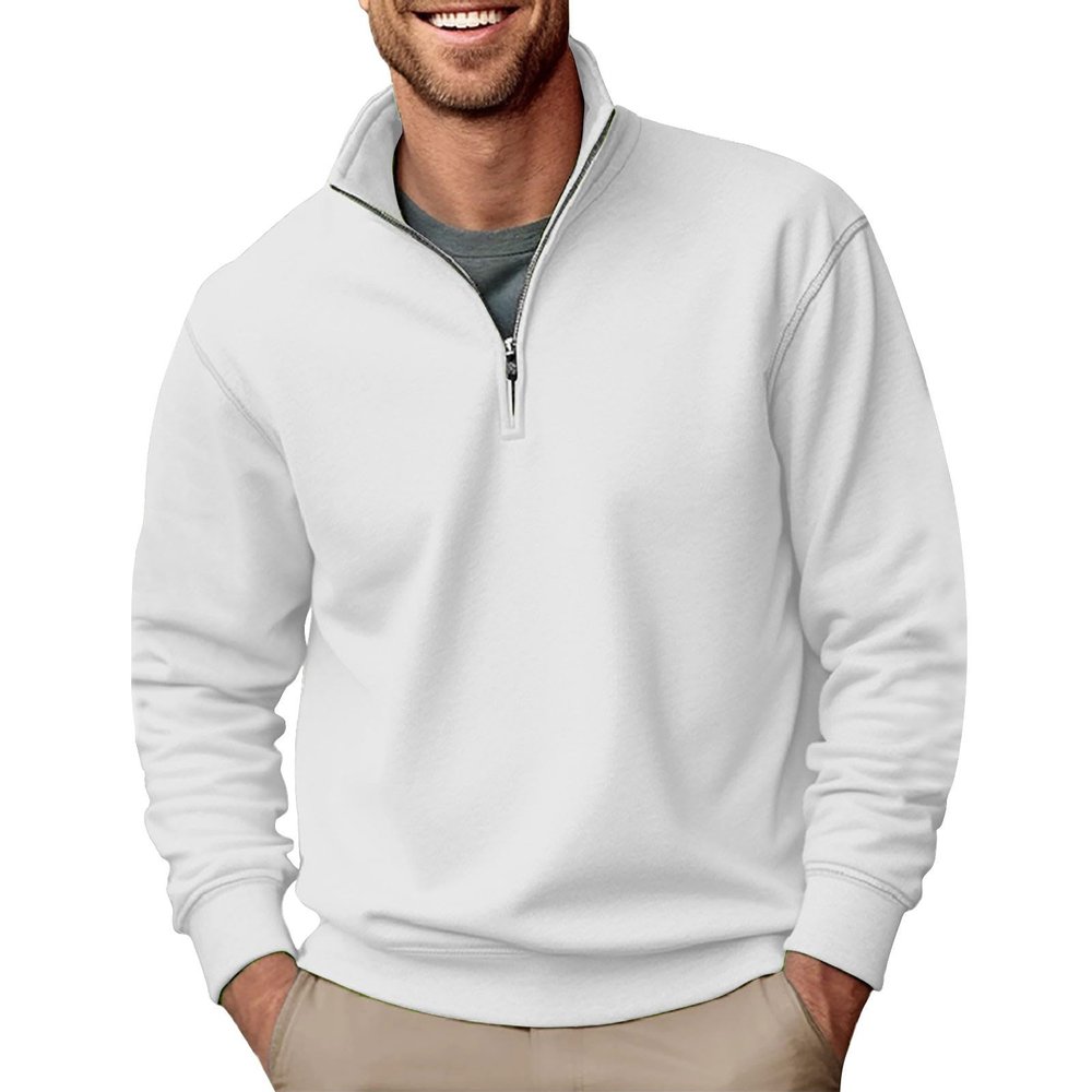 RTRDE Polo Sweatshirts Men Quarter Zip Casual Long Sleeve Solid Color Stand Collar Fashion Golf Pullover Sweatshirts Man for Men Y2K Sweaters Winter Clothes (XL, White)