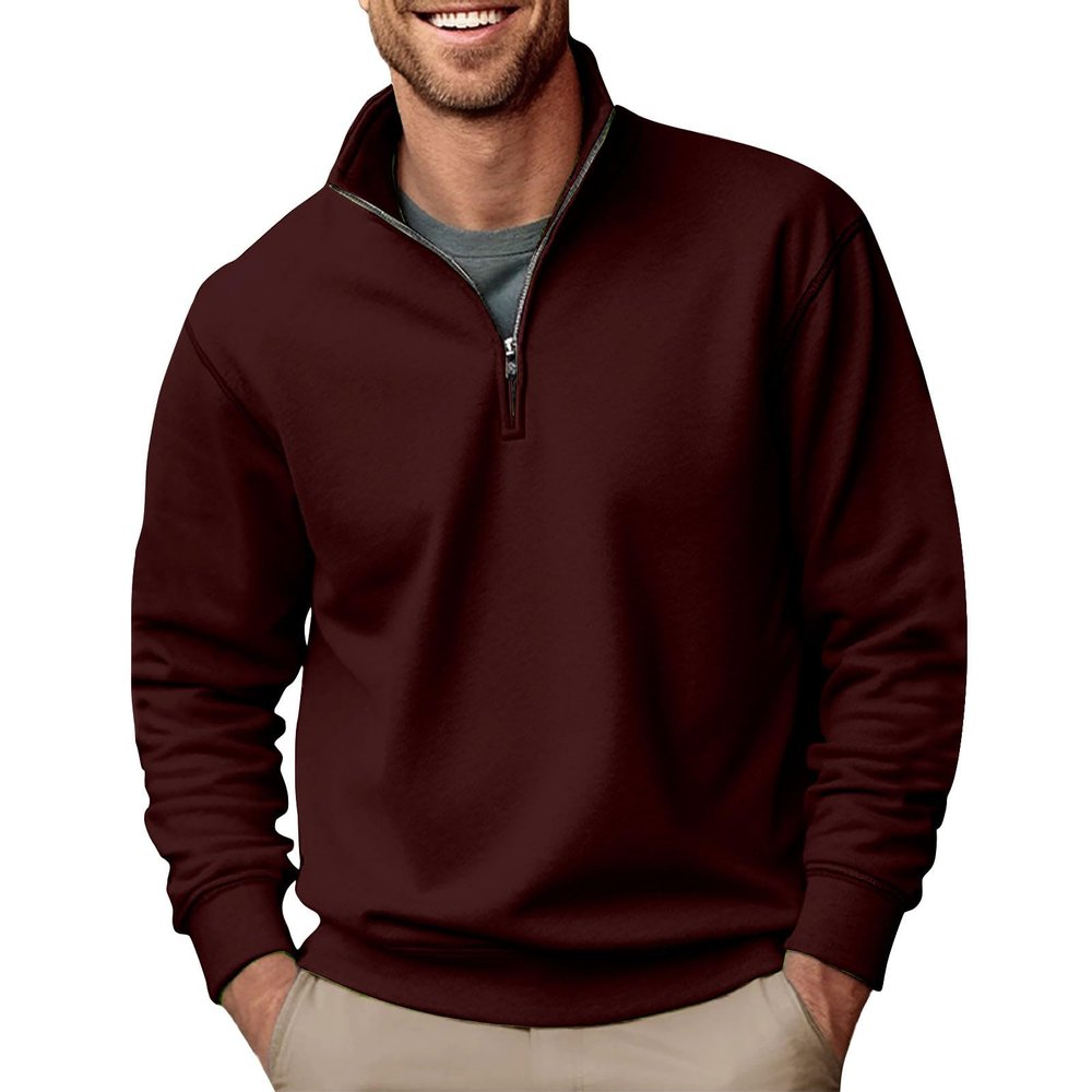 RTRDE Mens Work Sweatshirts Quarter Zip Casual Long Sleeve Solid Color Stand Collar Fashion Golf Pullover Sweatshirts for Men Fall Winter Spring Sweaters Clothing (S, Wine)