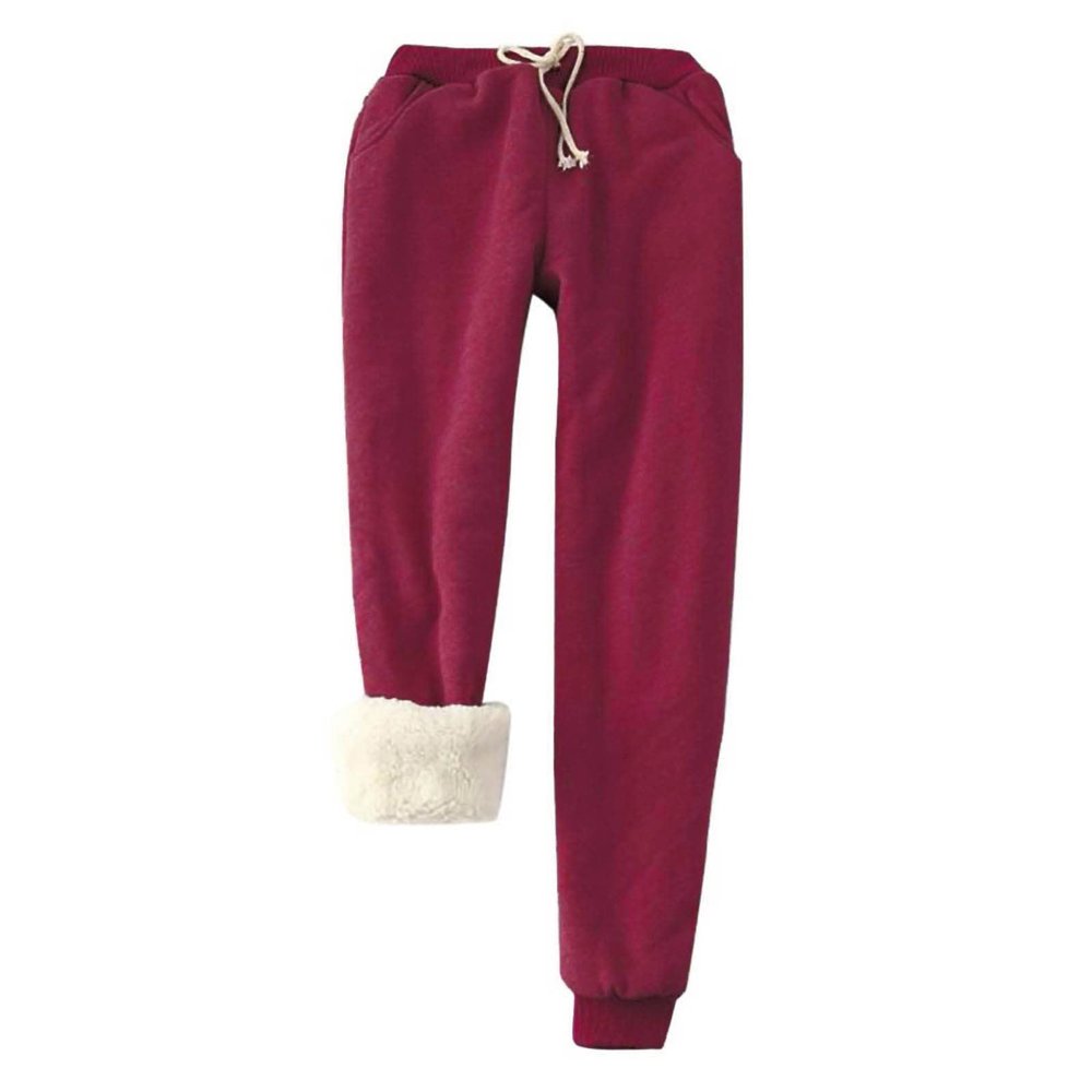 TANGNADE Women Sherpa Lined Sweatpants with Pockets Winter Warm Workout Fleece Elastic High Waisted Joggers Pants Womens Jogger Sweatpants Wine S