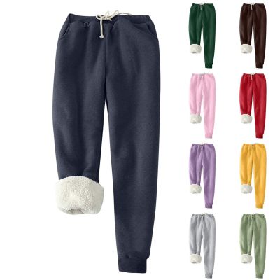 TANGNADE Women Sherpa Lined Sweatpants with Pockets Winter Warm Workout Fleece Elastic High Waisted Joggers Pants Fleece Lined Joggers for Women Navy M