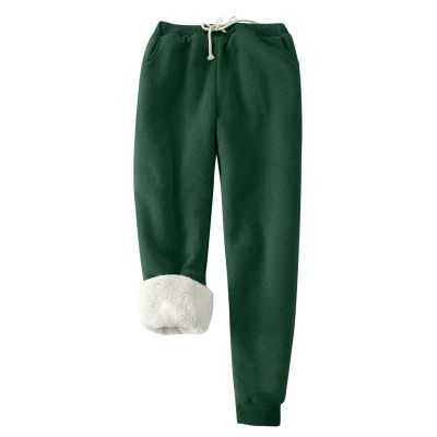 TANGNADE Women Sherpa Lined Sweatpants with Pockets Winter Warm Workout Fleece Elastic High Waisted Joggers Pants Womens Jogger Sweatpants Green S