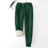 TANGNADE Women Sherpa Lined Sweatpants with Pockets Winter Warm Workout Fleece Elastic High Waisted Joggers Pants Womens Jogger Sweatpants Green S view 2