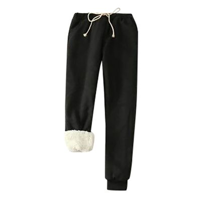 Women Sherpa Lined Sweatpants with Pockets Winter Warm Workout Fleece Elastic High Waisted Joggers Pants Sherpa Lined Sweatpants Women Black 3X