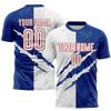 Custom Soccer Jersey Printed Name Number Logo, Personalized Scratch Style Royal Blue White Athletic Training Shirts and Shorts for Men Women Youths Kids, Soccer Sports Fan Jerseys Fit for Dailywear view 2