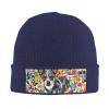 Cattle Dog Florals Printd Knitted Hat Warm Winter Hats High Elasticity Personalized Knitted Hat Navy Blue view 1