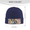 Cattle Dog Florals Printd Knitted Hat Warm Winter Hats High Elasticity Personalized Knitted Hat Navy Blue view 2