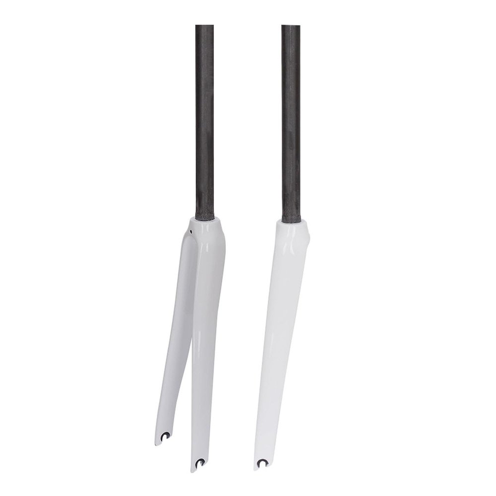 BSFHQS Full Carbon Fiber Bike Front Fork Fixed Gear Bike Rigid Forks 700C Road Bikes Fork 1-1/8" Straight Tube 9 * 100mm Quick Release C Brake(White)