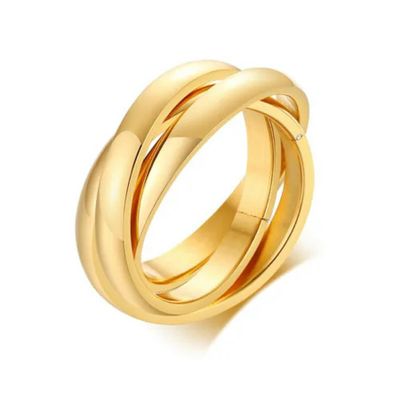 18K Gold Rounds Women 3mm Stainless Steel Wedding Engagement Rings Set Size 5-10