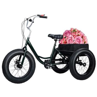 cadciehe 20 Inch Fat Tire Adult Tricycle, 7-Speed 3-Wheel Bike with Rear Cargo Basket Snow Tires Tricycle, Adjustable Handlebars, Dual Disc Brakes for Adults and Seniors Ideal for All Terrains 20 Inch