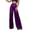 GOKKILRW Sequin Pant for Women Sparkly Glitter High Waist Wide Leg Slacks 70s Disco Party Night Club Trouser Shinny Buttoms Purple view 1
