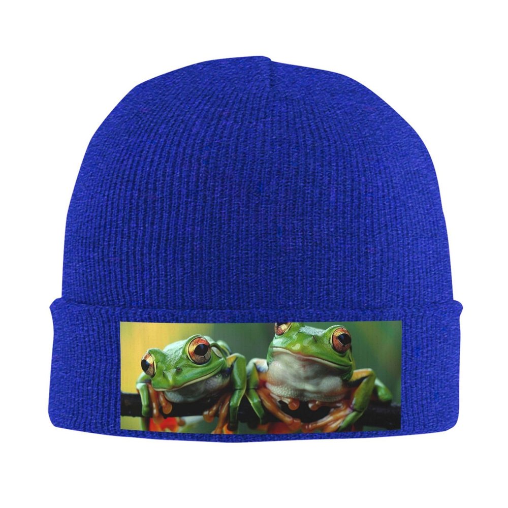 Funny Frogs Printd Knitted Hat Warm Winter Hats High Elasticity Personalized Knitted Hat Blue