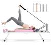 Pilates Reformer Machine, Foldable Pilates Reformer Machine Equipment for Home and Gym, with Dual Resistance, Springs and 5 Cords, Up to 330 lbs (Pink) view 1
