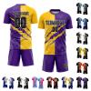 Scratch Style Purple Yellow Soccer Jersey Set for Men Women Custom Training Soccer Uniforms for Boys Girls Personalized Football Shirt Shorts Sports Fan Jersey Design Printed Your Own Name Number Logo view 1
