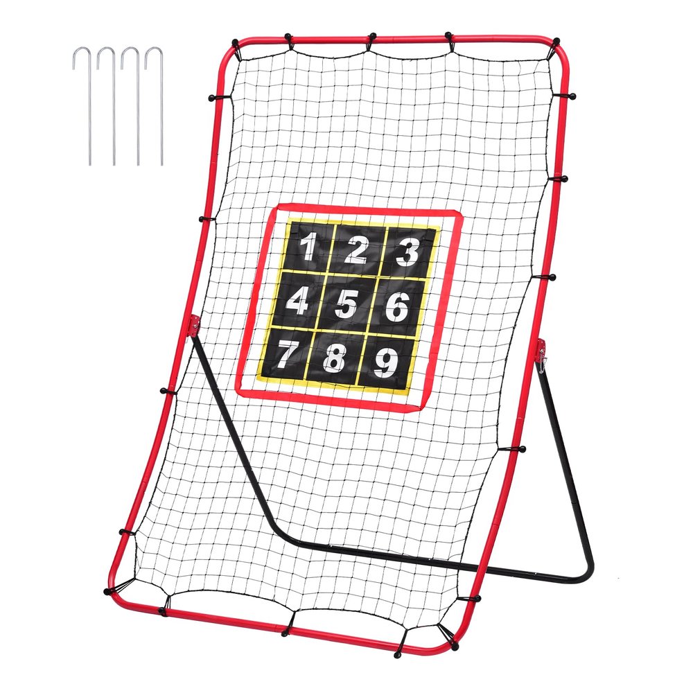 Softball Pitching Net with Strike Zone Target, Adjustable Red Metal FrameBaseball PitchbackBaseball Rebounder and Softball Pitching Net