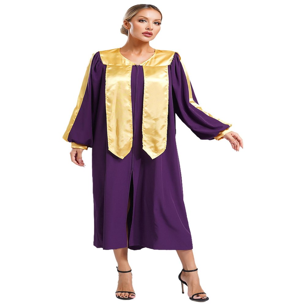 Aislor Women's Cassock Robe Church Robe Choir Christian Priest Long Robes Halloween Cosplay Costume Purple Large