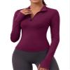 LOMON Long Sleeve Fall Workout Tops Womens Crop Quarter Half Zip Pullover Athletic Yoga Shirts Running Wear(Wine,Medium) view 1