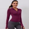 LOMON Long Sleeve Fall Workout Tops Womens Crop Quarter Half Zip Pullover Athletic Yoga Shirts Running Wear(Wine,Medium) view 4
