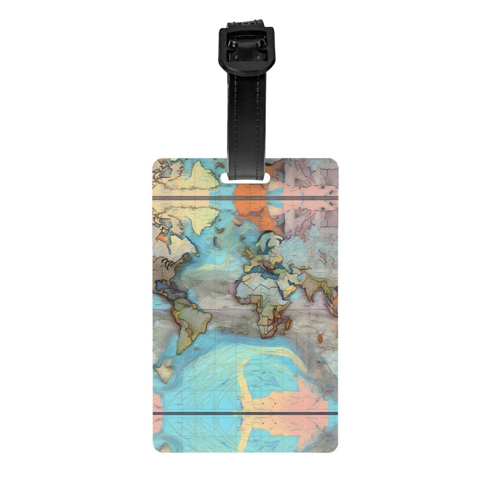 Cartoon World map Luggage Travel tag, Luggage tag, Sports Bag, Briefcase, Golf Bag Privacy tag, Children's School Bag, Bag,