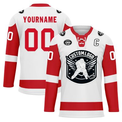 Onegam Custom Ice & Field Hockey Jersey for Men Women Youth, Personalized Practice Training Team Uniform Sports Outfit White Red