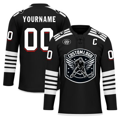 Onegam Custom Ice & Field Hockey Jersey for Men Women Youth, Personalized Practice Training Team Uniform Sports Outfit Black White