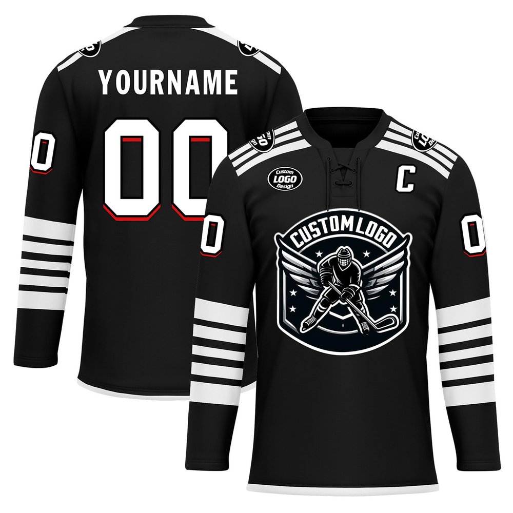 Onegam Custom Ice & Field Hockey Jersey for Men Women Youth, Personalized Practice Training Team Uniform Sports Outfit Black White