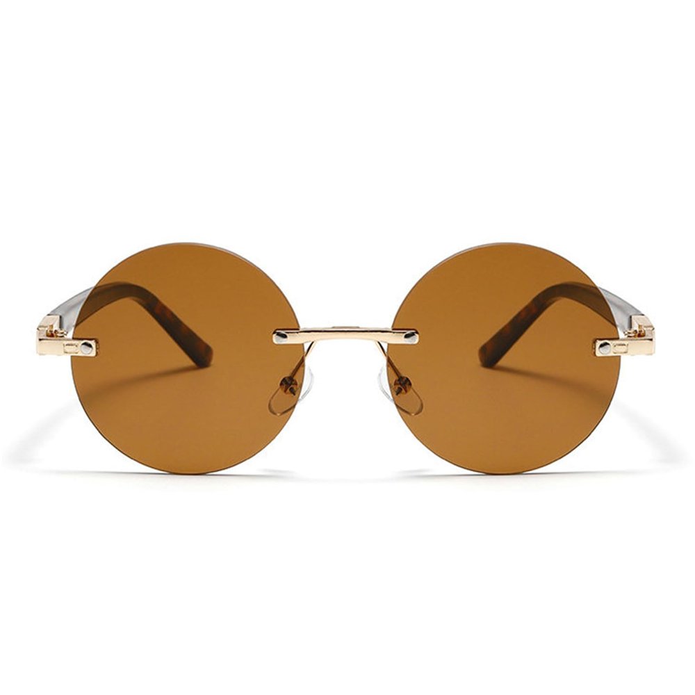 helena Trendy Oval Rimless Sunglasses Women Designer Round Shades Eyewear Men brown green Sun Glasses Female UV400 (C3)