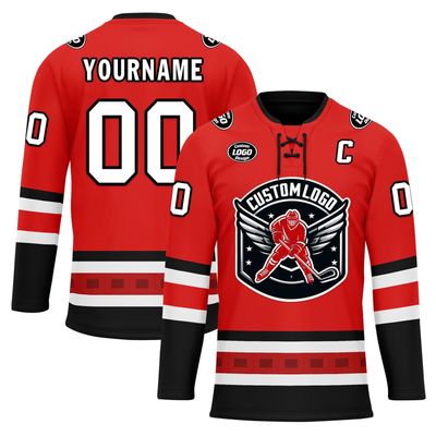 Onegam Custom Ice & Field Hockey Jersey for Men Women Youth, Personalized Practice Training Team Uniform Sports Outfit Red Black