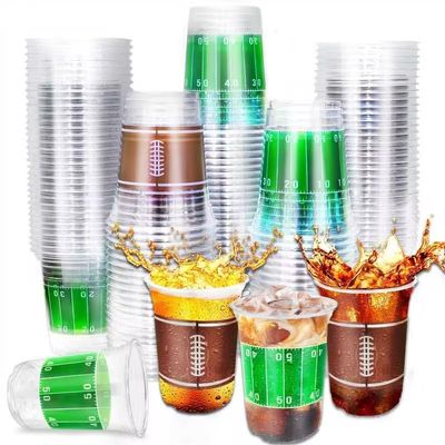 TURNMEON 100 Pcs 16 Oz Football Cups Party Decorations, Thickened Plastic Cups Football Party Supplies Tailgate Events, Disposable Clear Drinking Cup Sport Theme Party Favors