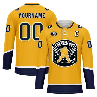 Onegam Custom Ice & Field Hockey Jersey for Men Women Youth, Personalized Practice Training Team Uniform Sports Outfit Yellow Navy
