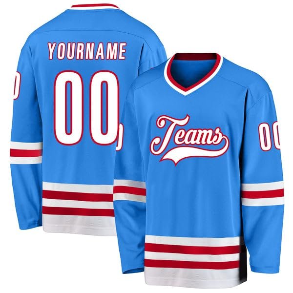 Personalized Hockey Jersey, Hockey Jerseys for Men, Hockey Jersey, Custom Hockey Jersey, Hockey Jersey Youth, Custom Powder Blue White-Red Hockey Jersey, Black Hockey Jersey, Green Hockey Jersey