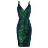 JEKE-DG Women's Spaghetti Strap V Neck Sequin Dress Slim Fit Elegant Prom Dress Sexy Sparkly Wedding Party Dresses (Green,Medium) view 1
