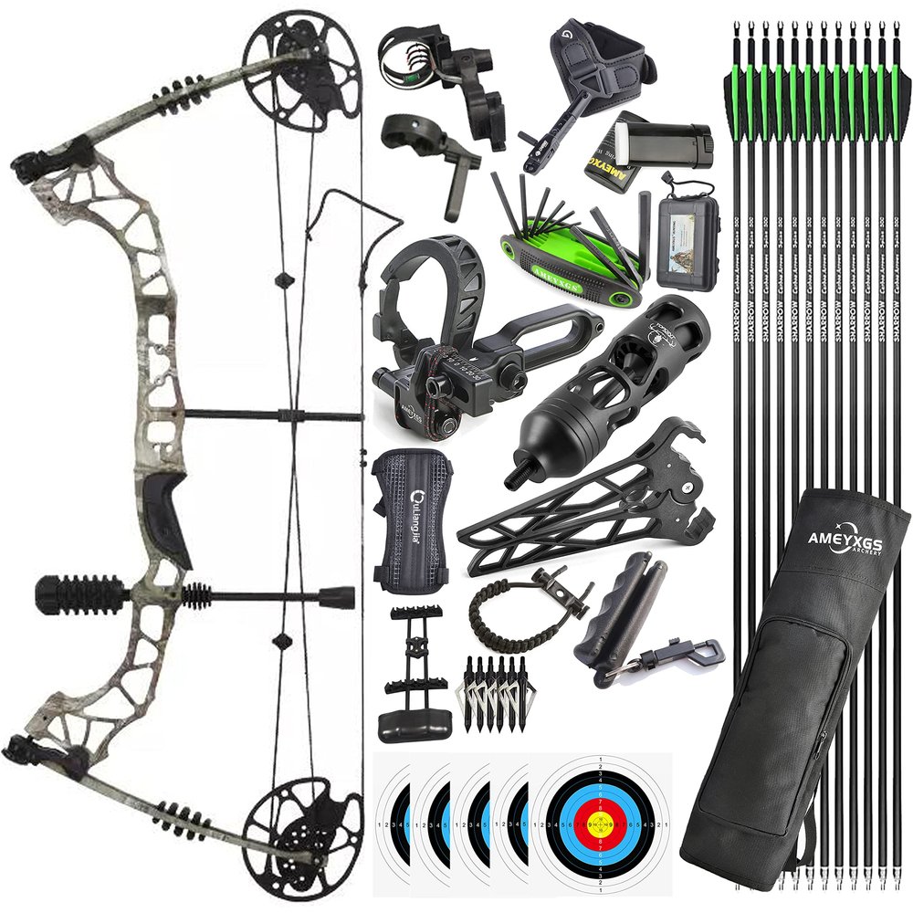 ZSHJGJR Compound Bow Set, Draw Weight 35-70lbs Adjustable,Hunting&Targeting,Compound Bow and Arrow Set,Draw Length 16-30",up to IBO 320FPS,Package with Archery Hunting Accessories (Forest Camo)