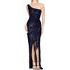 Women's Split Hem One Shoulder Wedding Dress Sequin Ruched Elegant Dress Slim Fit Stylish Prom Party Dresses (Dark Blue,XX-Large) view 1