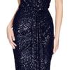 Women's Split Hem One Shoulder Wedding Dress Sequin Ruched Elegant Dress Slim Fit Stylish Prom Party Dresses (Dark Blue,XX-Large) view 2