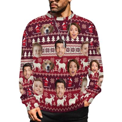 M YESCUSTOM Custom Mens Christmas Ugly Sweaters Personalized Face Sweater for Men Women Funny Knit Pullover Sweatshirt(S-5XL)