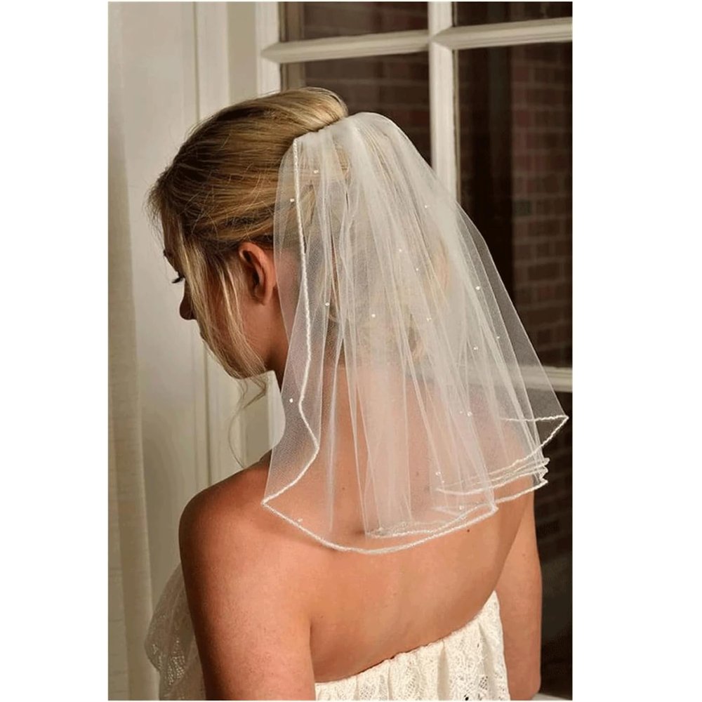 Rieort Bridal Veil Bridal Tulle Polyester Bridal Veil 1 Layer Veils Pencil Edge Bridal Tulle Veil 40cm Head Veil for Photo Taking Wedding Veil Breathable