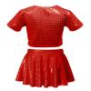 Happy Cherry Girls 2 Piece Skirt Set Girls Metallic Sparkly Shiny Pleated Skirt 2 Piece Crop Top + Mini Skirt Set Jazz Hip Hop Performance Dancewear Outfits view 2