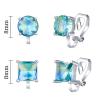 YOQUCOL 2 Pairs 8MM Aurora Blue-Green Color Zirconia Crystal Clip On Earrings Non Pierced Stud Earrings For Women view 2