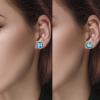 YOQUCOL 2 Pairs 8MM Aurora Blue-Green Color Zirconia Crystal Clip On Earrings Non Pierced Stud Earrings For Women view 3