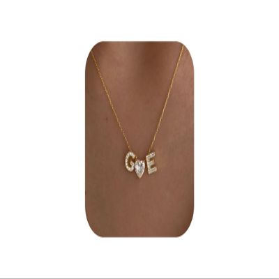 SHINELIZ Initial Heart Necklaces Women, Gemstone Solitaire Pendant Charm, Cute CZ Stone 3D Initials Letters, Dainty Personalized Jewelry Gift, 925 Sterling 14k Gold Plated