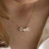 SHINELIZ Initial Heart Necklaces Women, Gemstone Solitaire Pendant Charm, Cute CZ Stone 3D Initials Letters, Dainty Personalized Jewelry Gift, 925 Sterling 14k Gold Plated view 3