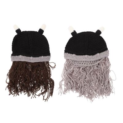 LIFKOME 2pcs Viking Hat Beard Unique Knitting Cap for Cosplay Outdoor Gatherings and Parties Stylish Horned Design for Men and Women