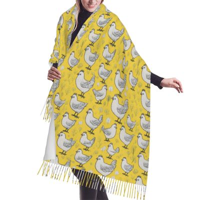 YELLOW chicken print Cashmere imitation tassel shawl Warm tassel scarf poncho shawl clothing accessory