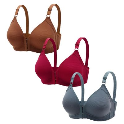 3PC Front Closure Bras Women, Wireless Post-Surgery Bra, High Support Push Up Brassiere, Breast Lift Comfort Everyday Bras