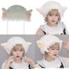 Cartoon Furry Lamb Hat Headgear with Lace for Girls Cosplay Bucket Hat Winter Headwear Cosplay Party Supplies White view 2