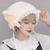 Cartoon Furry Lamb Hat Headgear with Lace for Girls Cosplay Bucket Hat Winter Headwear Cosplay Party Supplies White view 4