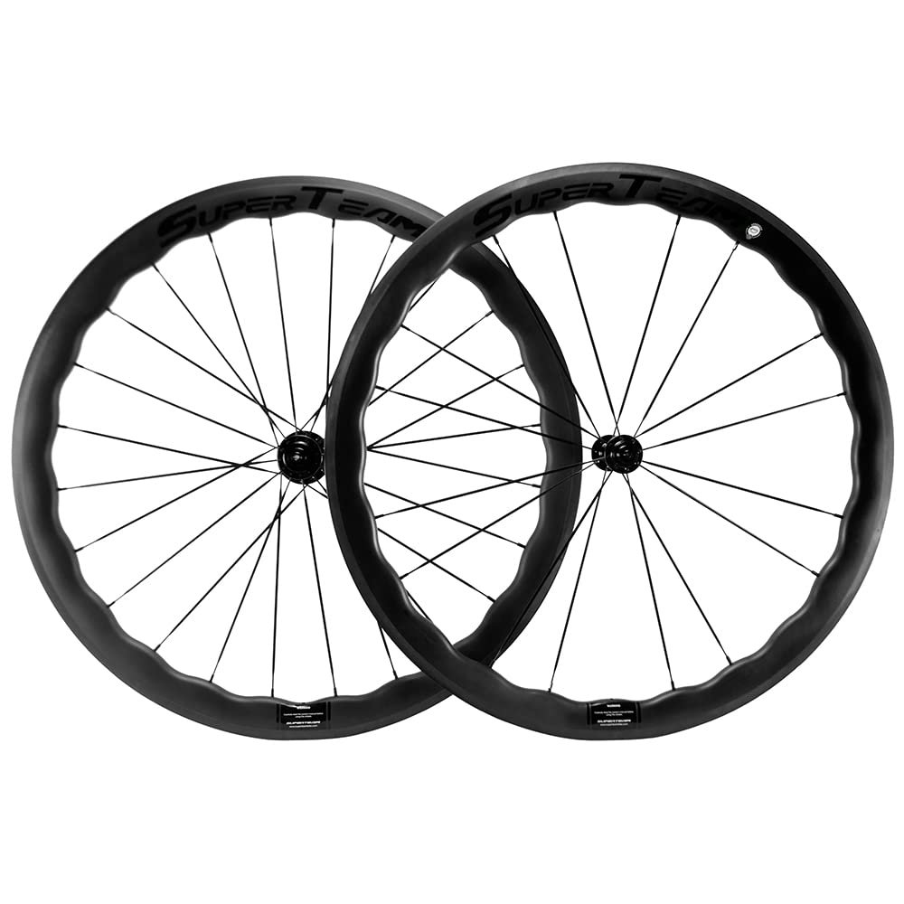 SUPERTEAM Carbon Wheelset 700C Tubeless Bike Wheel Wave Rim 45,50MM V Brake (45MM Depth)