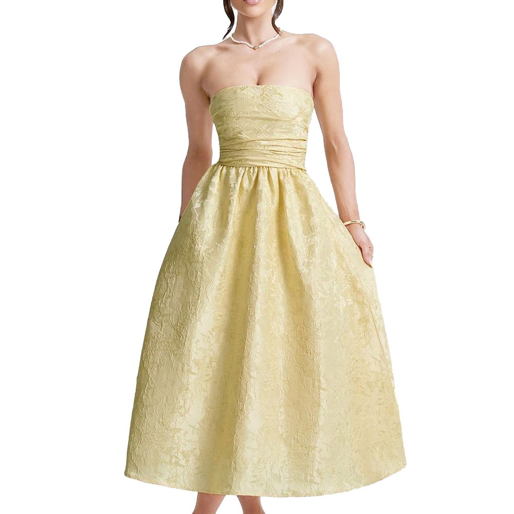 Women's Sexy Stylish Sleeveless Wrap Dress Bodycon Evening Prom Party Dress Slim Fit Wedding Guest Dresses (Yellow,Small)