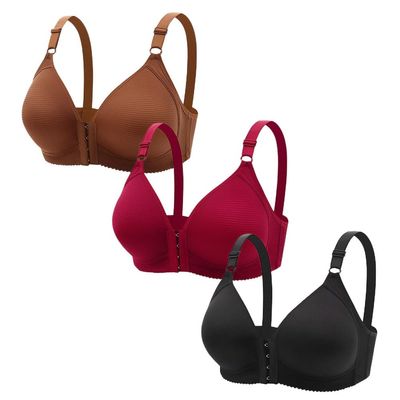 3PC Front Closure Bras Women, Wireless Post-Surgery Bra, High Support Push Up Brassiere, Breast Lift Comfort Everyday Bras