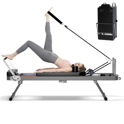 Foldable Pilates Core Bed, Pilates Reformer for Home Use and Gym Workout, Pilates Reformer Set with Dual Resistance , Springs and Cords, Pilates Machine for Beginners and Intermediate Users, Black